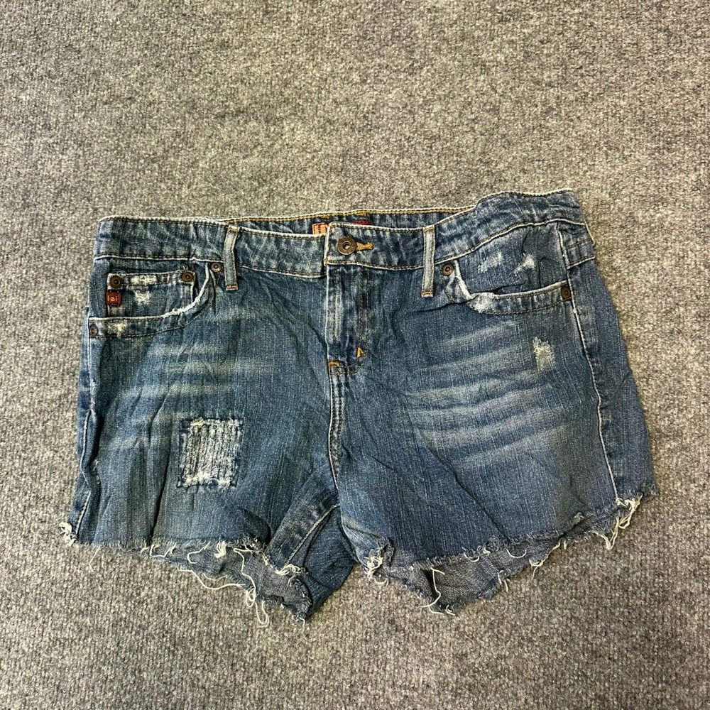 L.E.I. Denim Shorts Womens Size 13 Blue Distressed Raw Hem Casual Cotton Y2K